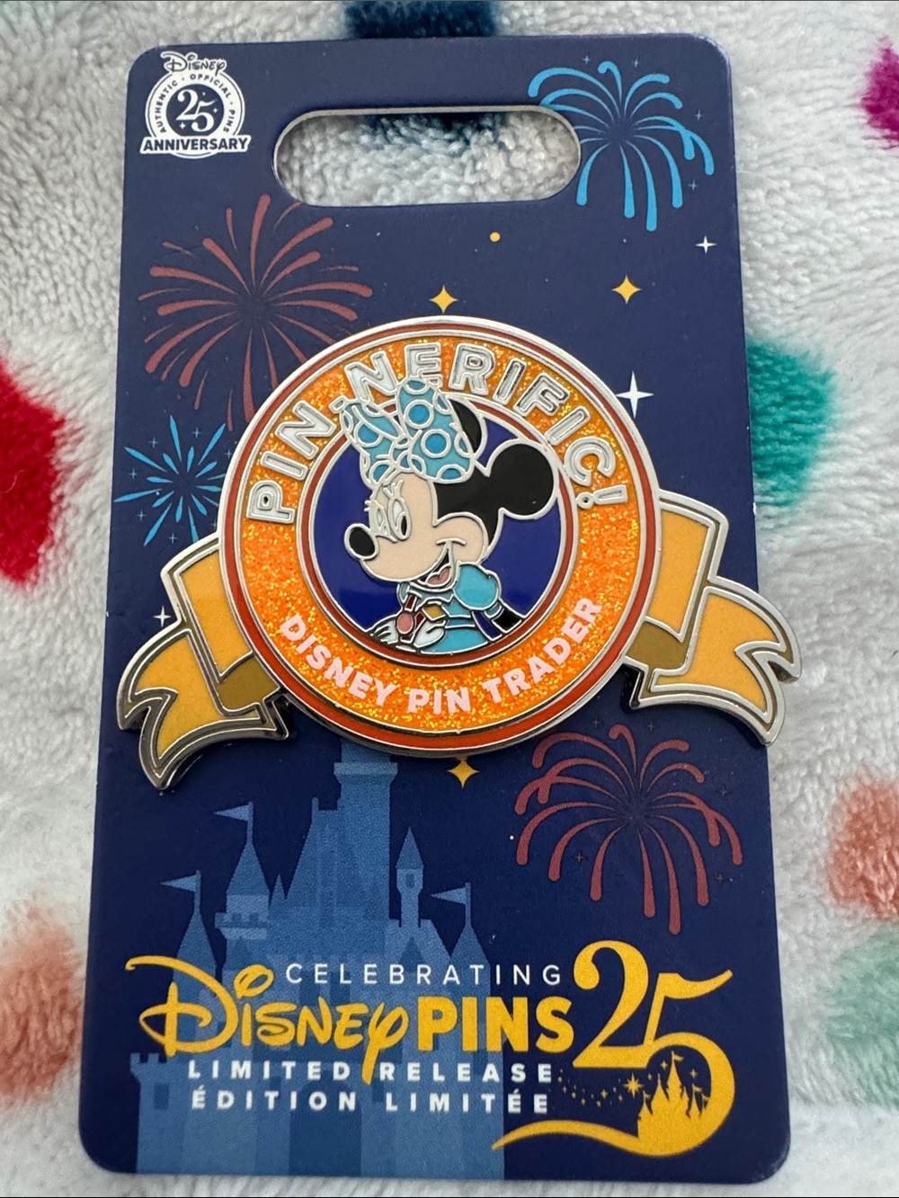 Disney Minnie Mouse PinTrader Glitter Pin - Orange & Blue